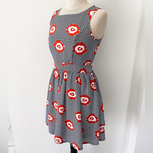 Pinky Retro Floral Cut Out Dress, Size Small, Navy, White, Red - Picture 3 of 11